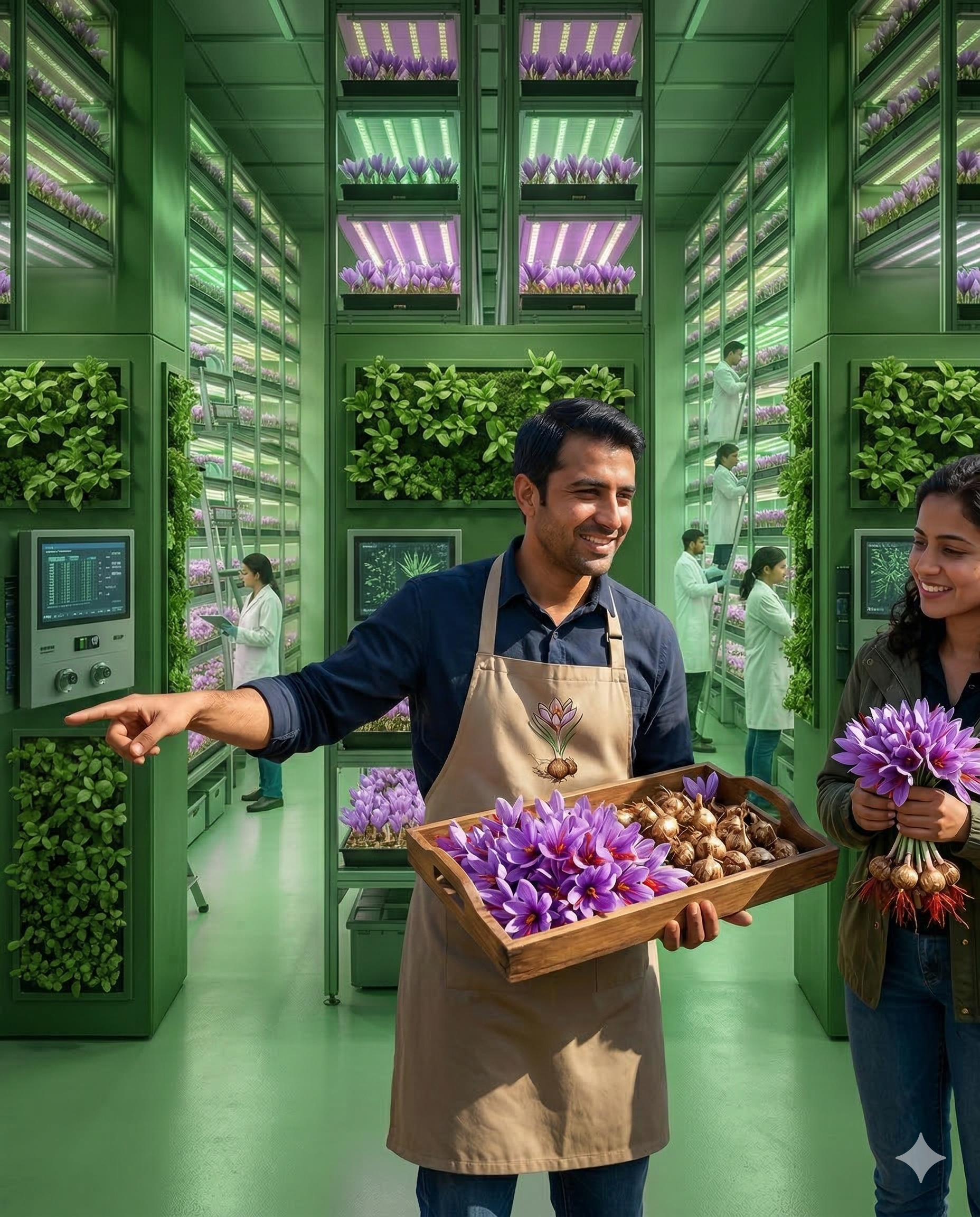 Indoor saffron farming course — hands-on training with saffron bulbs and flowers